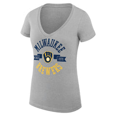 Milwaukee Brewers G-III 4Her by Carl Banks Women's Super-Slim Fit Lightweight City Graphic V-Neck T-Shirt - Heather Gray