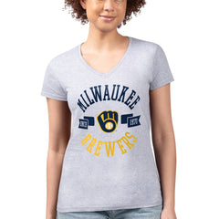 Milwaukee Brewers G-III 4Her by Carl Banks Women's Super-Slim Fit Lightweight City Graphic V-Neck T-Shirt - Heather Gray