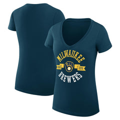Milwaukee Brewers G-III 4Her by Carl Banks Women's Super-Slim Fit Lightweight City Graphic V-Neck T-Shirt - Navy