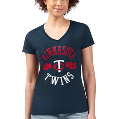 Minnesota Twins G-III 4Her by Carl Banks Women's Super-Slim Fit Lightweight City Graphic V-Neck T-Shirt - Navy