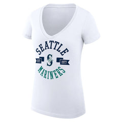 Seattle Mariners G-III 4Her by Carl Banks Women's Super-Slim Fit Lightweight City Graphic V-Neck T-Shirt - White