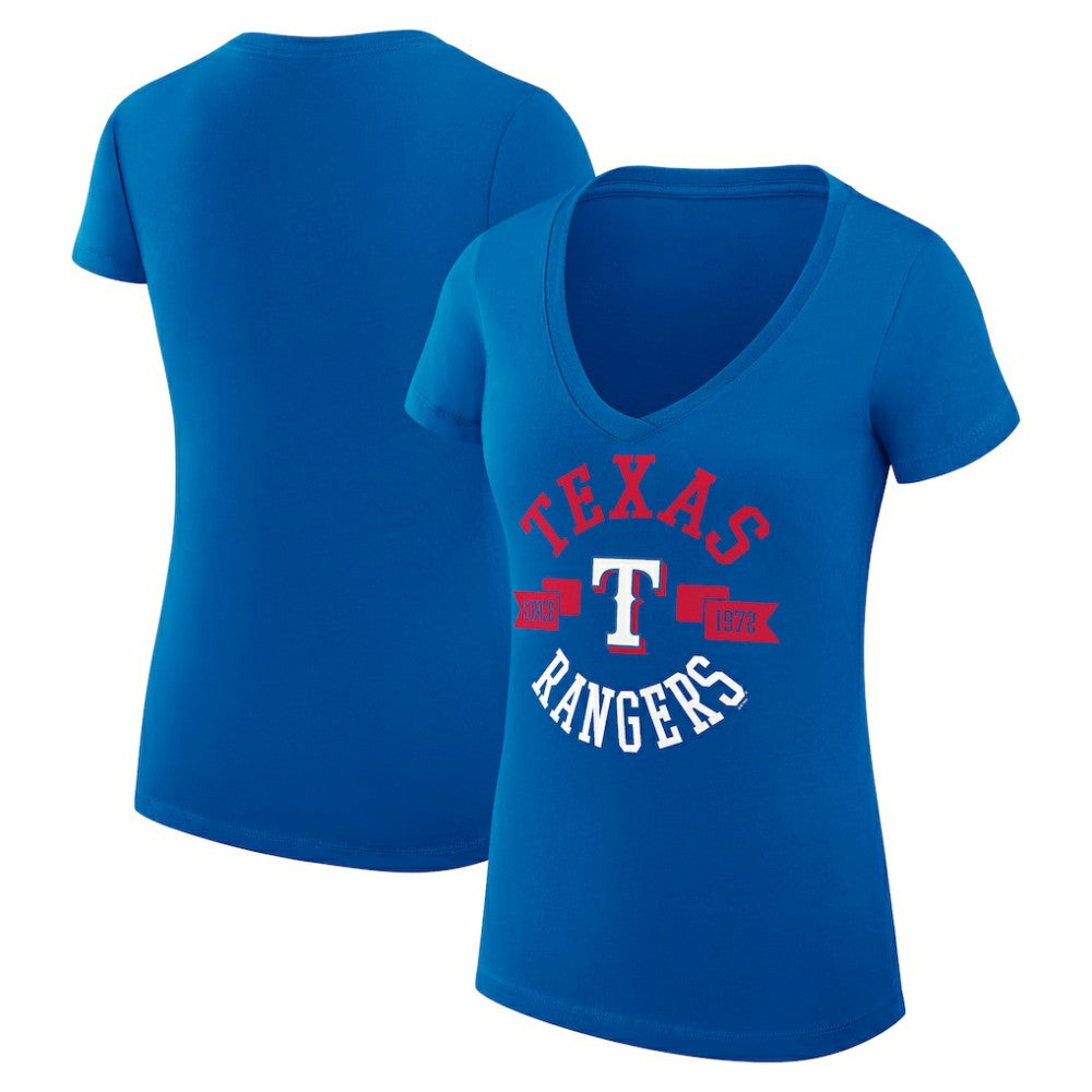 Texas Rangers G-III 4Her by Carl Banks Women's Super-Slim Fit Lightweight City Graphic V-Neck T-Shirt - Royal