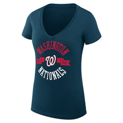 Washington Nationals G-III 4Her by Carl Banks Women's Super-Slim Fit Lightweight City Graphic V-Neck T-Shirt - Navy