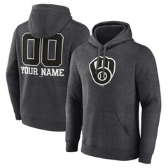 Milwaukee Brewers Personalized Monochrome Name & Number Pullover Hoodie - Charcoal