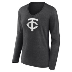 Minnesota Twins Women's Personalized Monochrome Name & Number Long Sleeve V-Neck T-Shirt - Charcoal