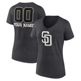 San Diego Padres Women's Personalized Monochrome Name & Number V-Neck T-Shirt - Charcoal