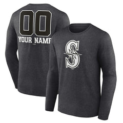Seattle Mariners Personalized Monochrome Name & Number Long Sleeve T-Shirt - Charcoal