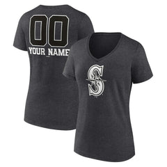 Seattle Mariners Women's Personalized Monochrome Name & Number V-Neck T-Shirt - Charcoal