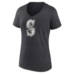 Seattle Mariners Women's Personalized Monochrome Name & Number V-Neck T-Shirt - Charcoal
