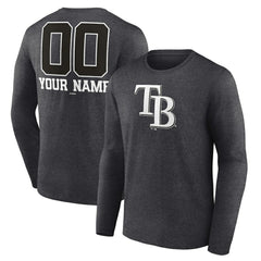 Tampa Bay Rays Personalized Monochrome Name & Number Long Sleeve T-Shirt - Charcoal