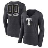 Texas Rangers Women's Personalized Monochrome Name & Number Long Sleeve V-Neck T-Shirt - Charcoal