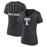 Texas Rangers Women's Personalized Monochrome Name & Number V-Neck T-Shirt - Charcoal