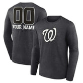 Washington Nationals Personalized Monochrome Name & Number Long Sleeve T-Shirt - Charcoal