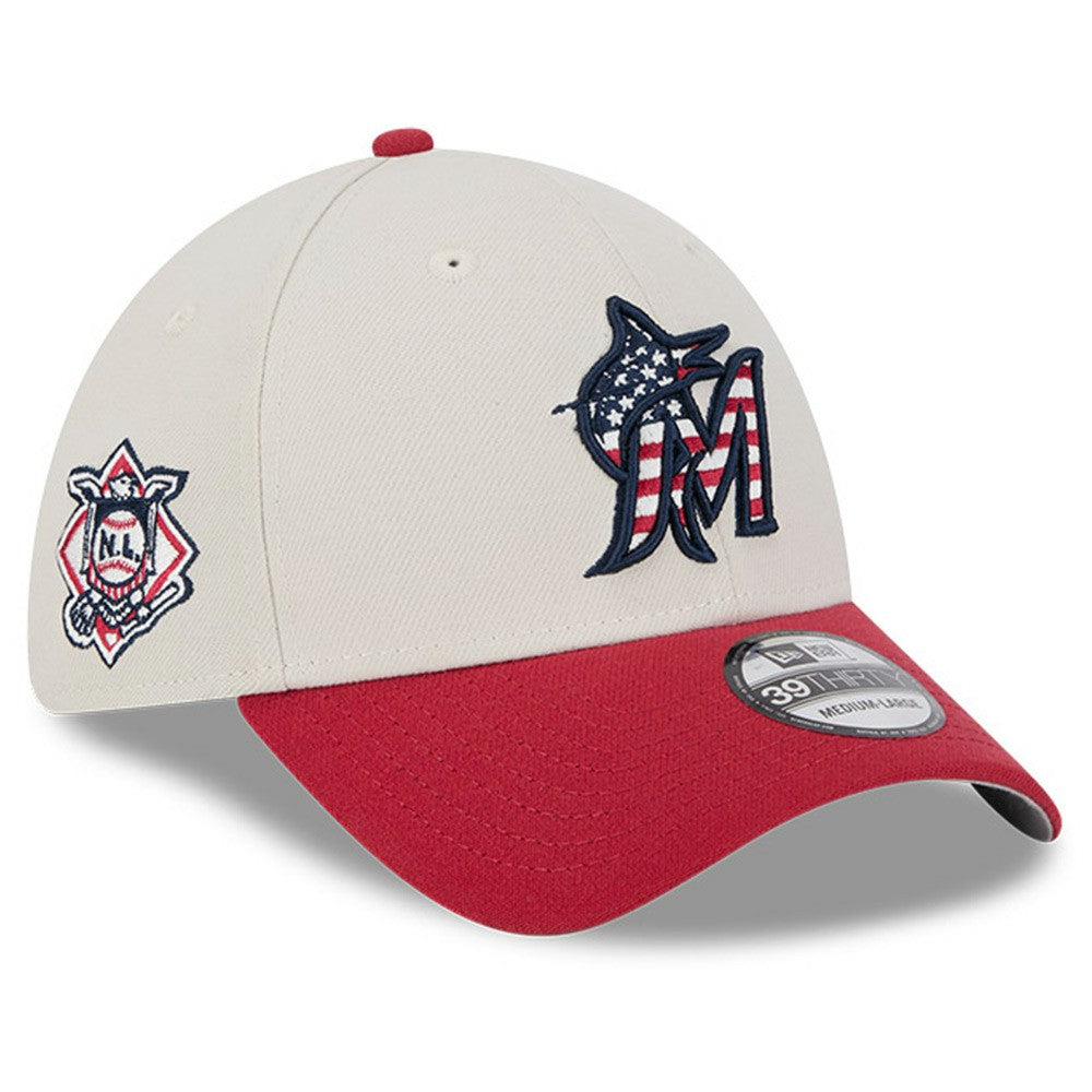 Miami Marlins 2024 Fourth of July 39THIRTY Flex Hat - Khaki/Red | New Era