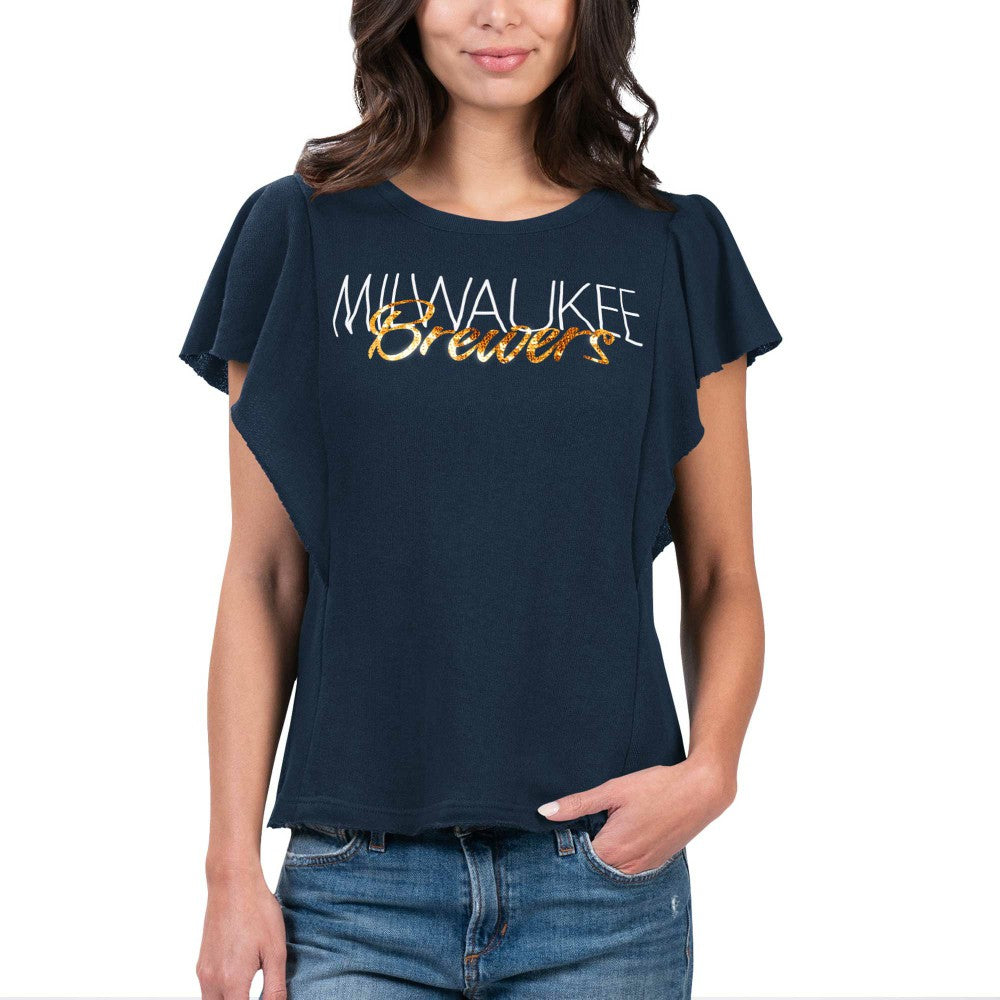 Milwaukee Brewers G-III 4Her by Carl Banks Women's Crowd Wave T-Shirt - Navy