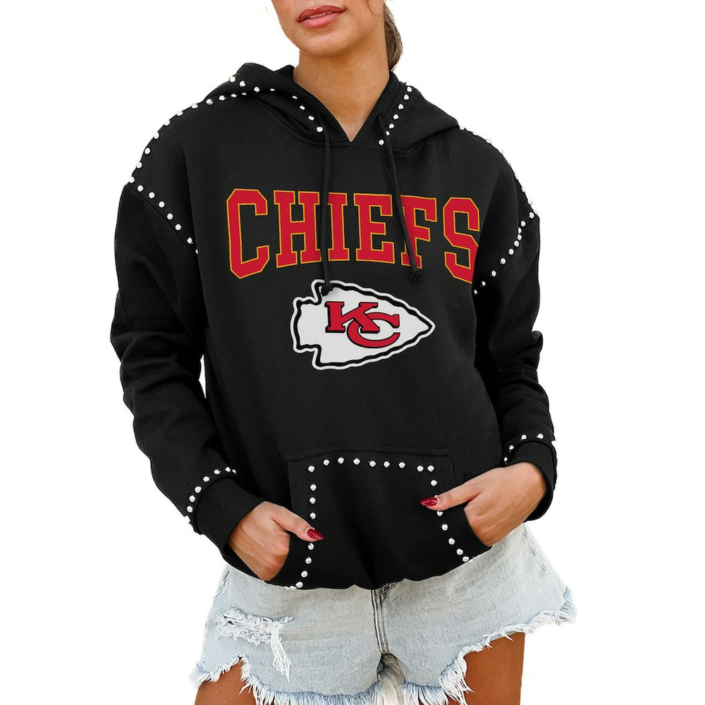 NFL Kansas City Chiefs Gameday Couture Women's Oversized Catch the Vibe Studded Pullover Hoodie