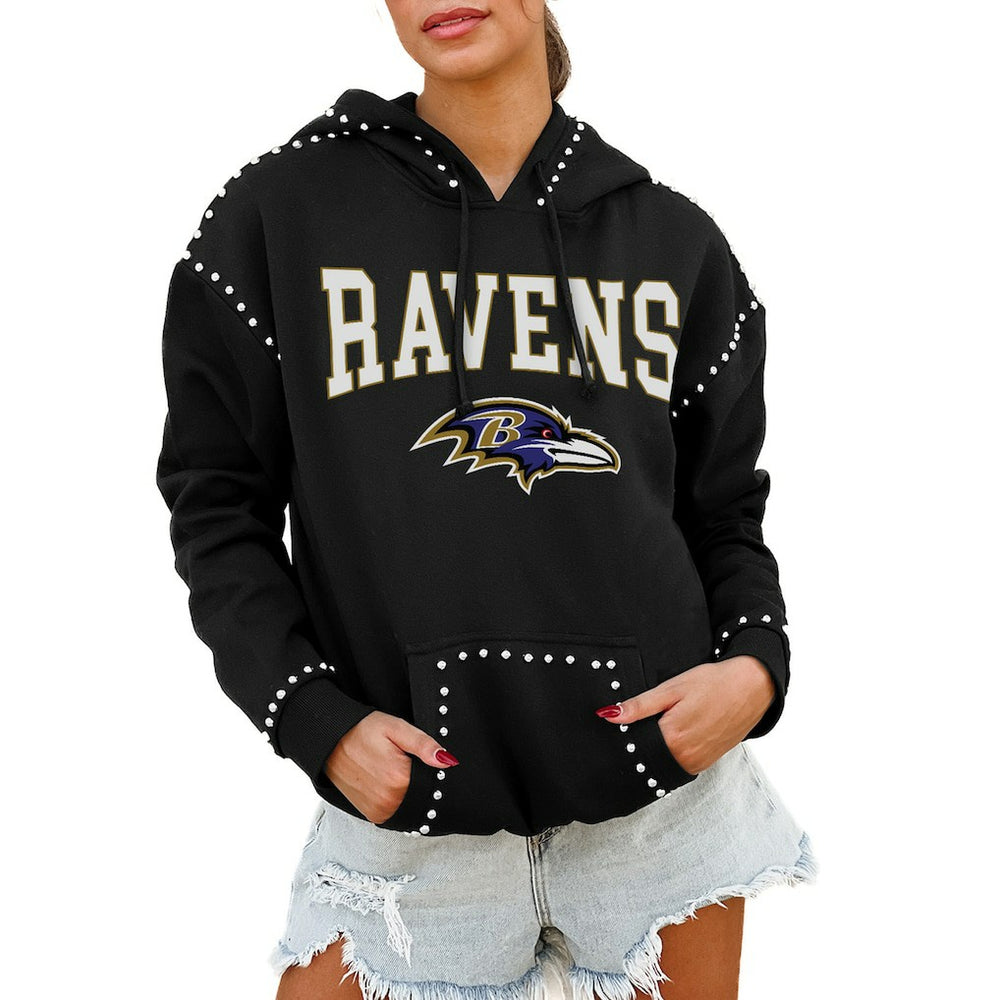 NFL Baltimore Ravens Gameday Couture Women's Oversized Catch the Vibe Studded Pullover Hoodie