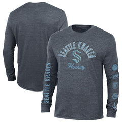 Seattle Kraken Champion Multi-Logo Tri-Blend Long Sleeve T-Shirt