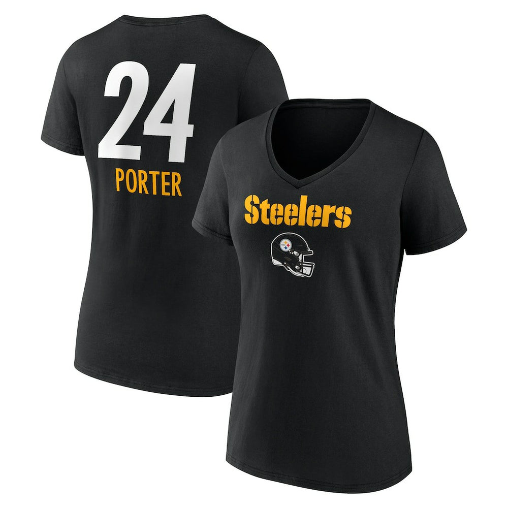 NFL Pittsburgh Steelers Joey Porter Jr. Women's Team Wordmark Player Name & Number V-Neck T-Shirt