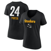 NFL Pittsburgh Steelers Joey Porter Jr. Women's Team Wordmark Player Name & Number V-Neck T-Shirt