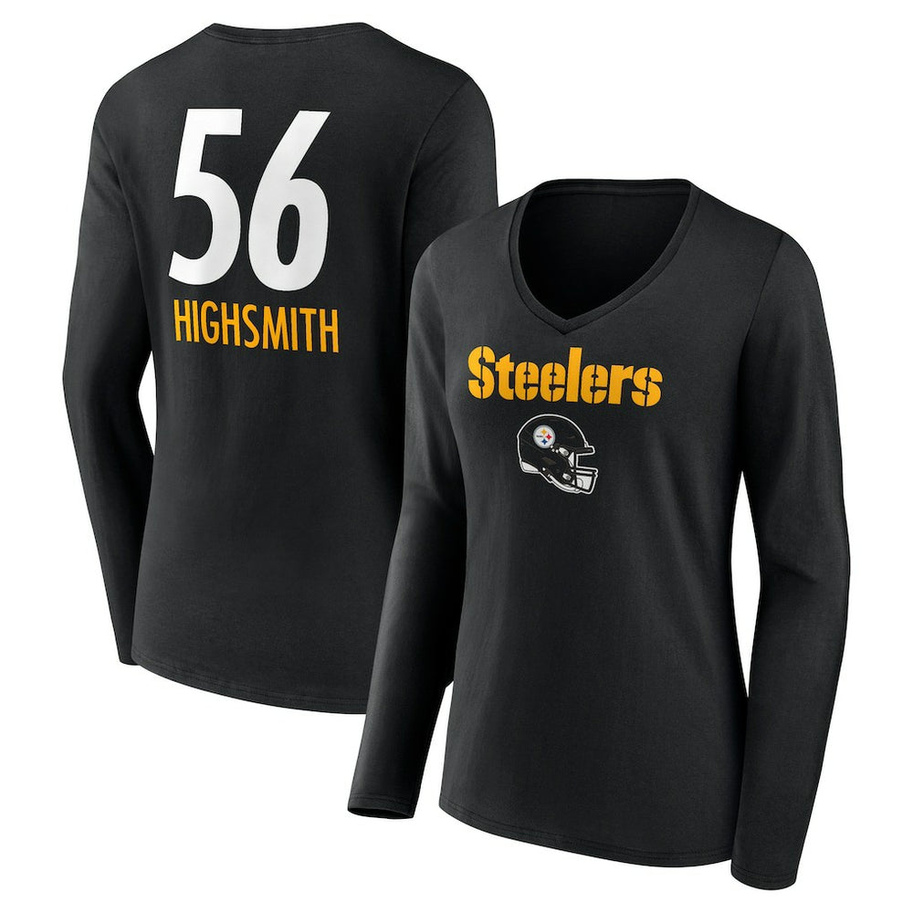 NFL Pittsburgh Steelers Alex Highsmith Women's Team Wordmark Player Name & Number Long Sleeve V-Neck T-Shirt