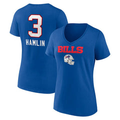 NFL Buffalo Bills Damar Hamlin Women's Team Wordmark Player Name & Number V-Neck T-Shirt