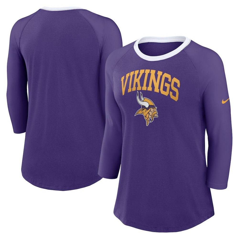 NFL Minnesota Vikings Women's 3/4 Sleeve Raglan Fashion Top