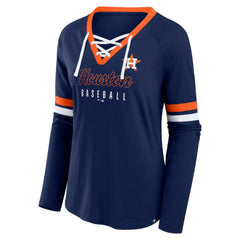 Houston Astros Women's Won & Done Raglan Lace-Up Long Sleeve T-Shirt - Navy