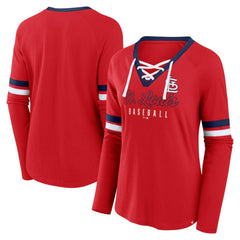 St. Louis Cardinals Women's Won & Done Raglan Lace-Up Long Sleeve T-Shirt - Red