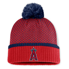 Los Angeles Angels Women's Fundamental Jacquard Cuffed Knit Hat with Pom - Red