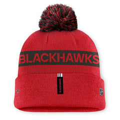 Chicago Blackhawks Fanatics Women's Authentic Pro Rink Cuffed Knit Hat with Pom