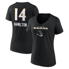NFL Baltimore Ravens Kyle Hamilton Women's Team Wordmark Player Name & Number V-Neck T-Shirt