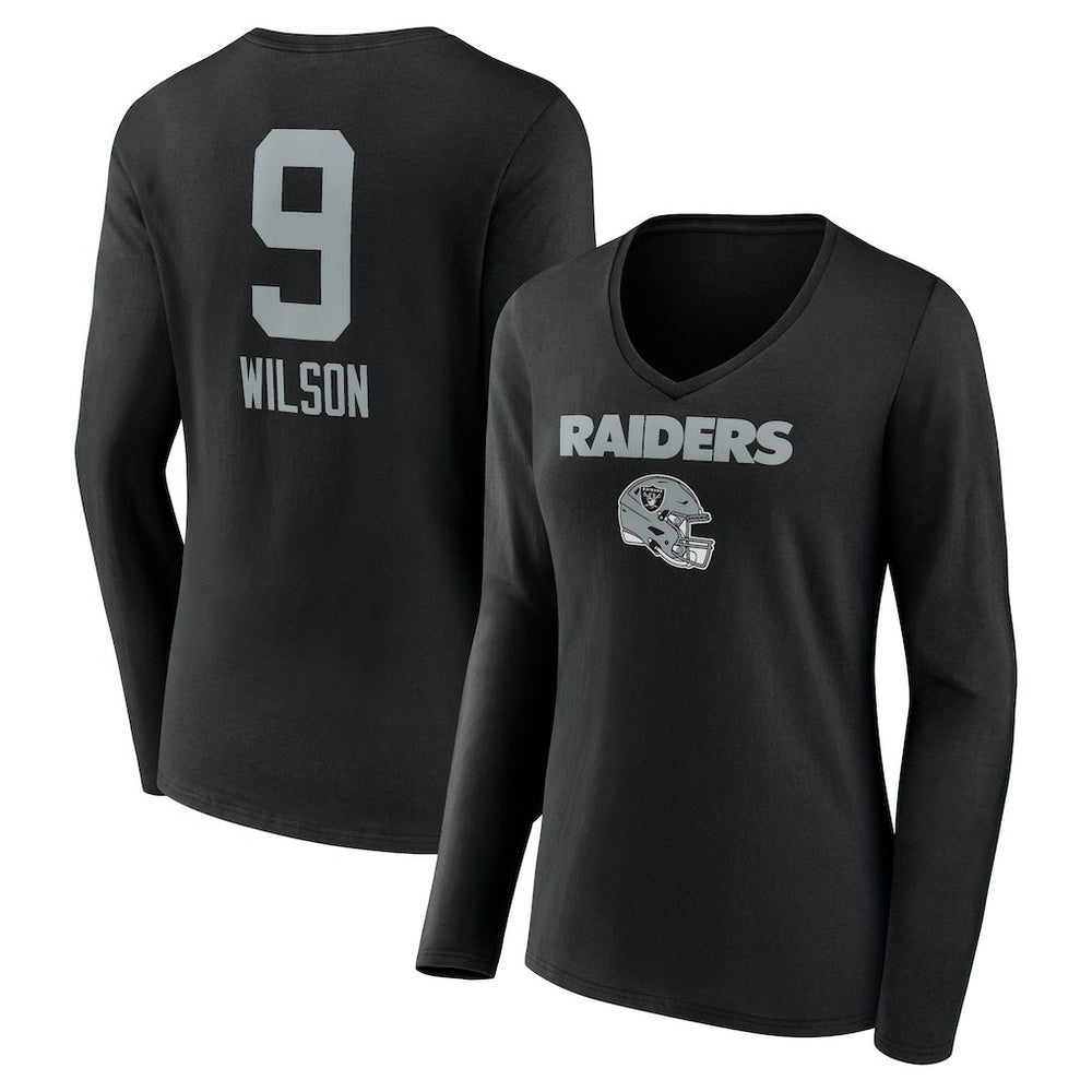 NFL Las Vegas Raiders Tyree Wilson Women's Team Wordmark Player Name & Number Long Sleeve V-Neck T-Shirt