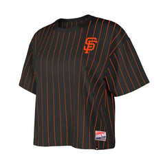 San Francisco Giants Women's Boxy Pinstripe T-Shirt - Black | New Era