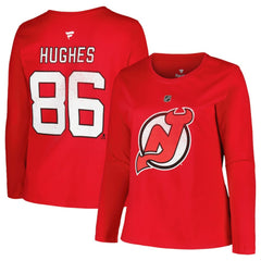 New Jersey Devils Profile Women's Plus Size Distressed Printed Name & Number Long Sleeve T-Shirt