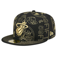 Miami Heat 59FIFTY Day Allover Print Stencil Fitted Hat - Black | New Era sale