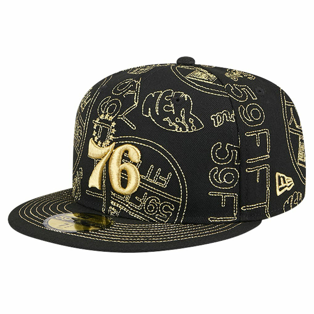 Philadelphia 76ers 59FIFTY Day Allover Print Stencil Fitted Hat - Black | New Era for sale