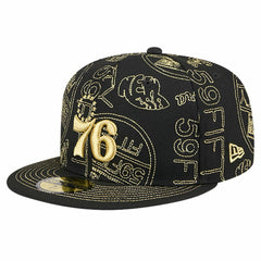 Philadelphia 76ers 59FIFTY Day Allover Print Stencil Fitted Hat - Black | New Era for sale