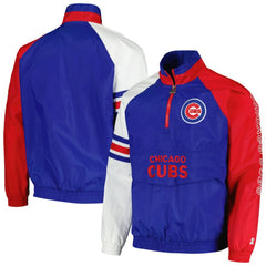 Chicago Cubs Starter Elite Raglan Half-Zip Jacket - Royal/Red