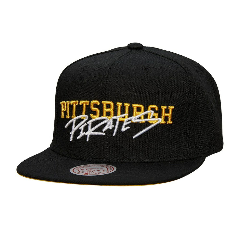 Pittsburgh Pirates Team Tagged Snapback Hat - Black | Mitchell & Ness