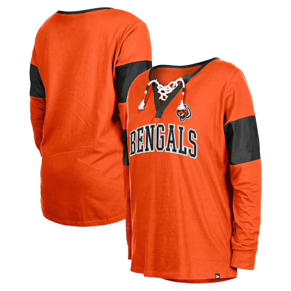 NFL Cincinnati Bengals Women's Lace-Up Notch-Neck Long Sleeve T-Shirt