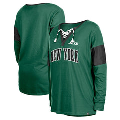 NFL New York Jets Women's Lace-Up Notch-Neck Long Sleeve T-Shirt