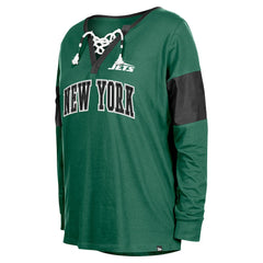 NFL New York Jets Women's Lace-Up Notch-Neck Long Sleeve T-Shirt