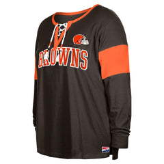 NFL Cleveland Browns Women's Plus Size Lace-Up Notch Neck Long Sleeve T-Shirt