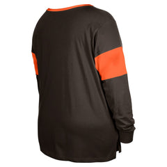 NFL Cleveland Browns Women's Plus Size Lace-Up Notch Neck Long Sleeve T-Shirt