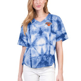 New York Knicks G-III 4Her by Carl Banks Women's Tournament Raglan Oversized Tie-Dye V-Neck T-Shirt - Blue discount