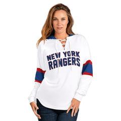 New York Rangers G-III 4Her by Carl Banks Women's Goal Zone Long Sleeve Lace-Up Hoodie T-Shirt