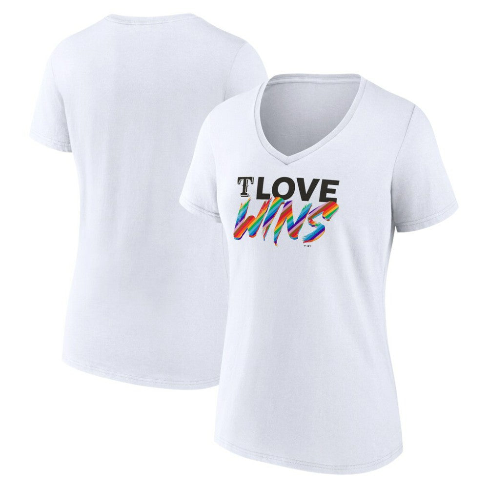 Texas Rangers Women's Love Wins V-Neck T-Shirt - White