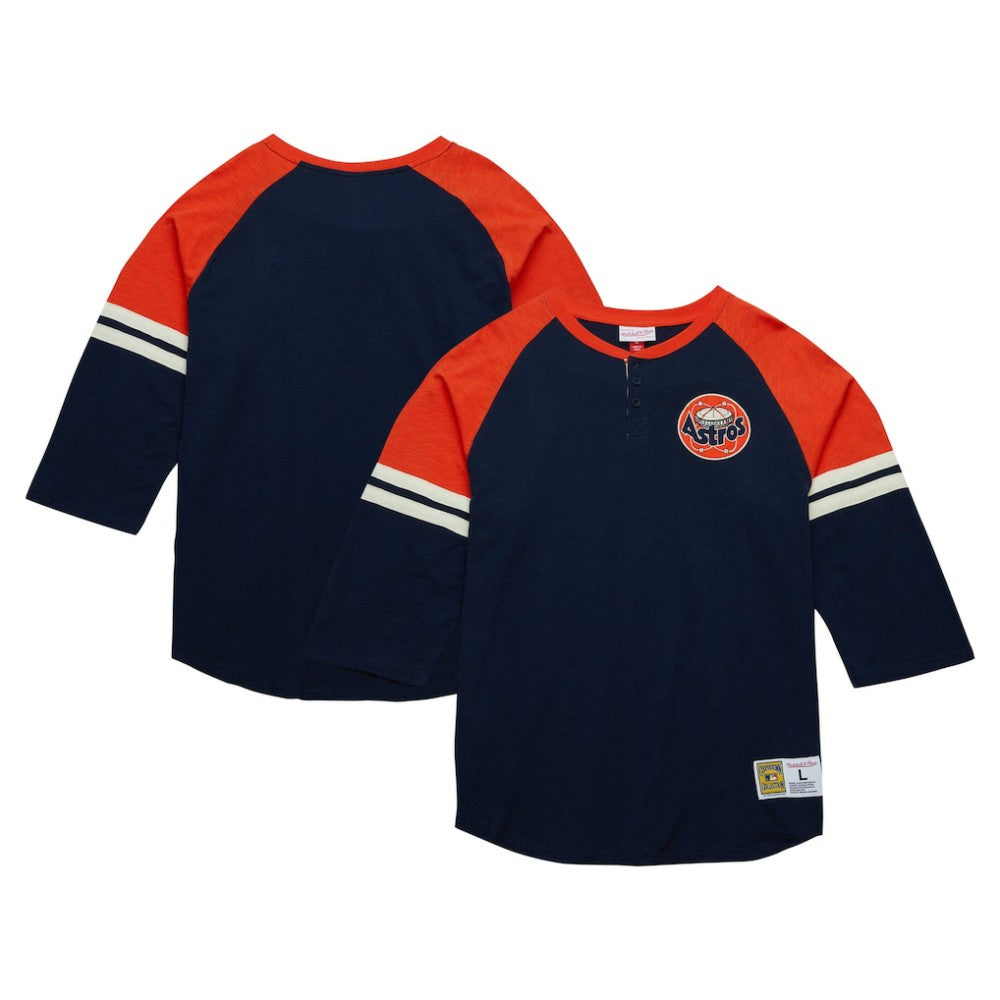 Houston Astros Cooperstown Collection Legendary Raglan Slub Henley 3/4-Sleeve T-Shirt - Navy | Mitchell & Ness