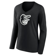 Baltimore Orioles Women's Monochrome Personalized Name & Number Long Sleeve V-Neck T-Shirt - Black